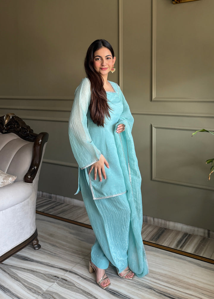 Sky Blue Crunchy Silk Farshi Salwar Suit