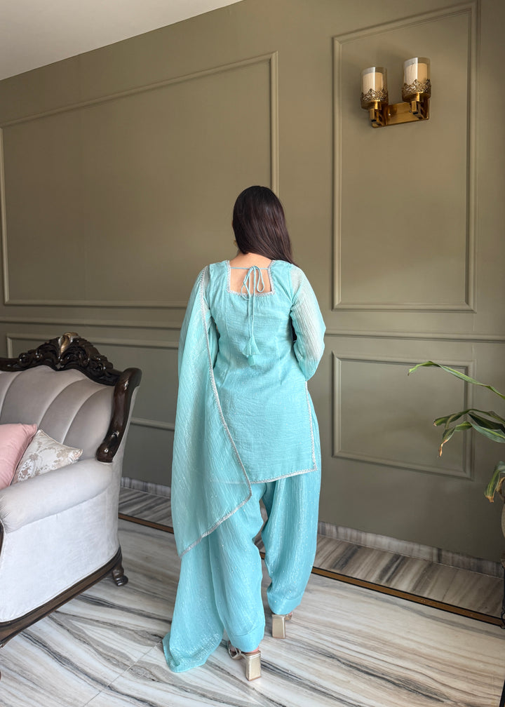 Sky Blue Crunchy Silk Farshi Salwar Suit