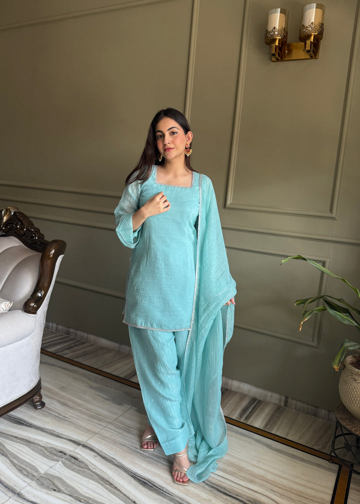 Sky Blue Crunchy Silk Farshi Salwar Suit