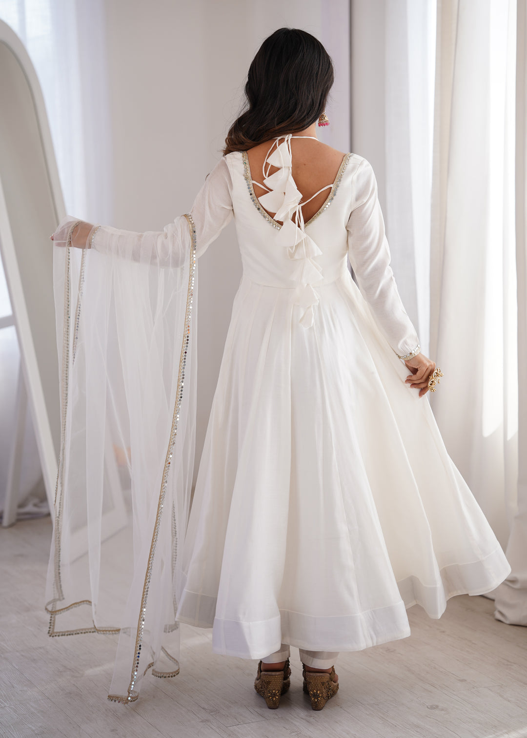 Designer Off-White Halter Strap Flared Anarkali Suit