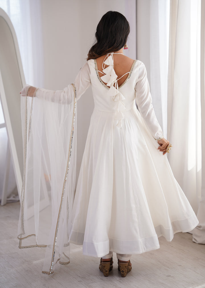 Designer Off-White Halter Strap Flared Anarkali Suit