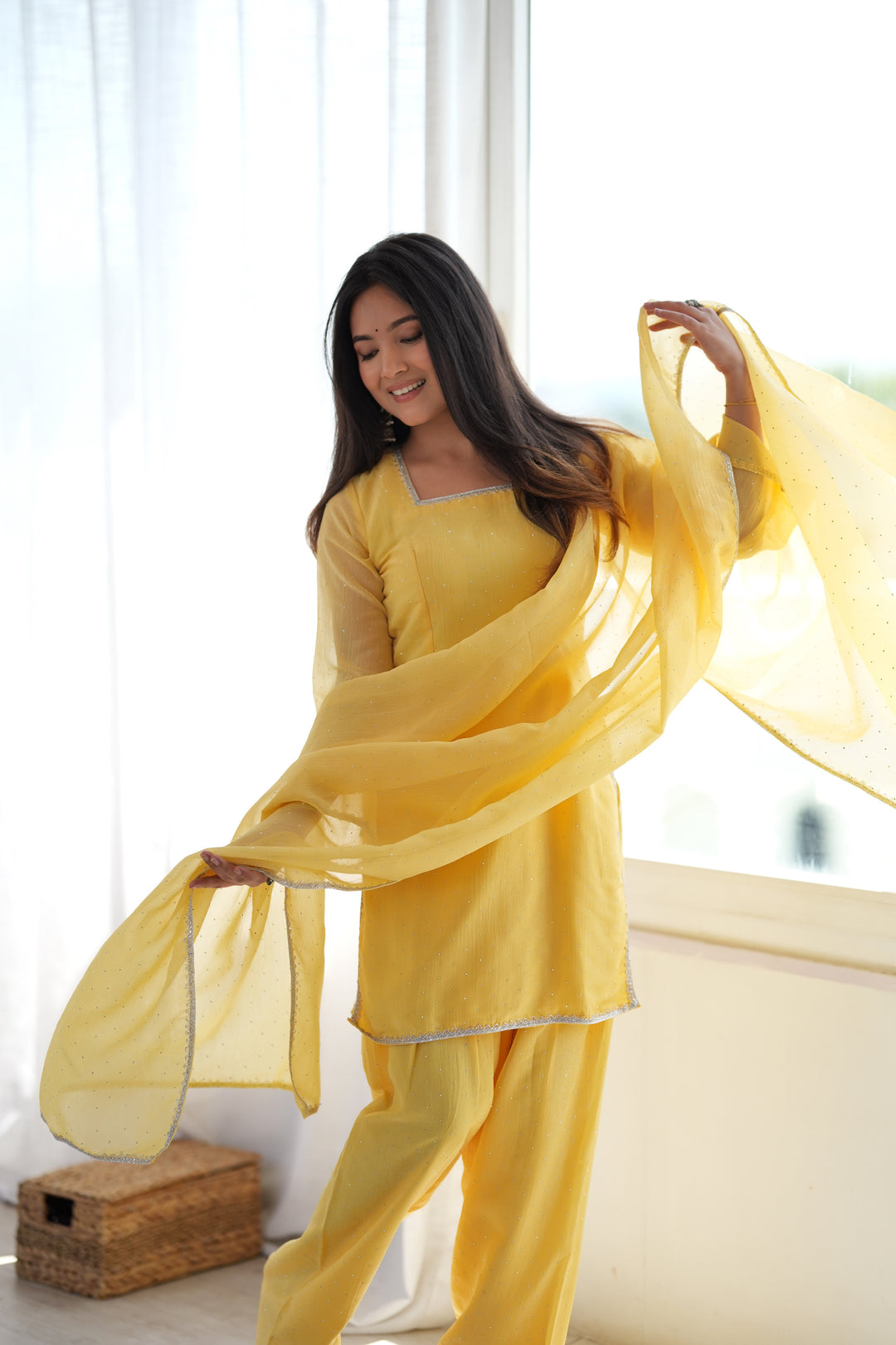 Yellow Crunchy Silk Farshi Salwar Suit