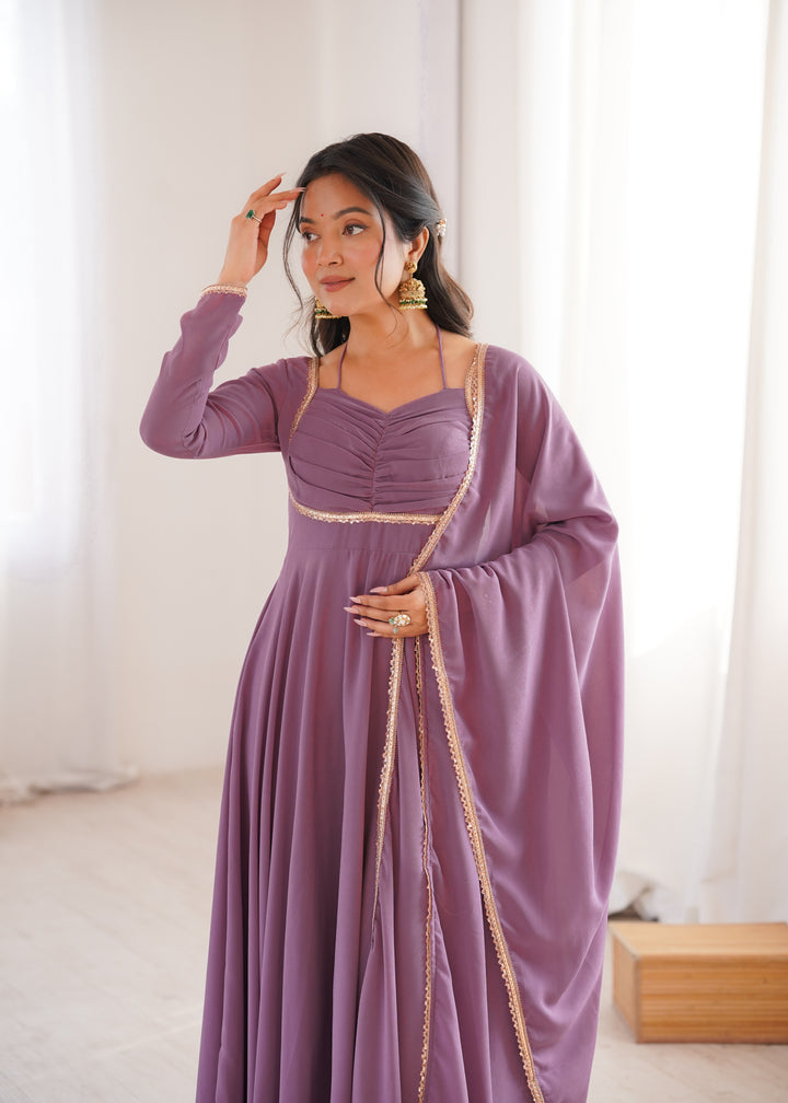 Dusty Mauve Halter Style Flared Georgette Gown