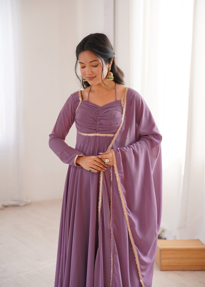 Dusty Mauve Halter Style Flared Georgette Gown