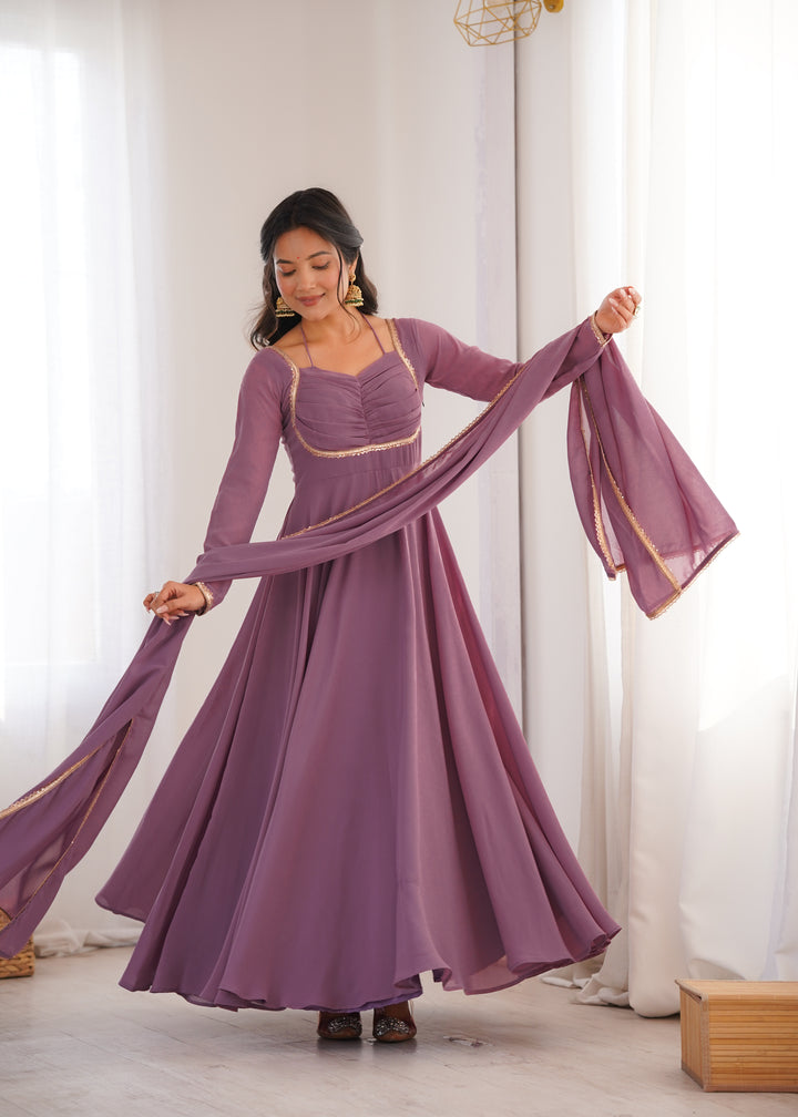 Dusty Mauve Halter Style Flared Georgette Gown