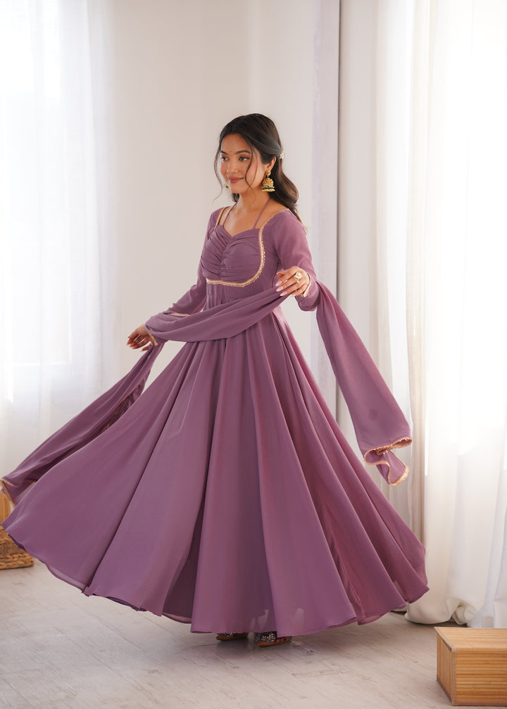 Dusty Mauve Halter Style Flared Georgette Gown