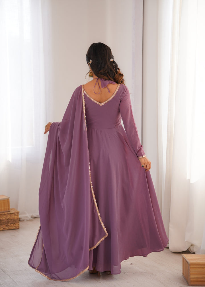 Dusty Mauve Halter Style Flared Georgette Gown
