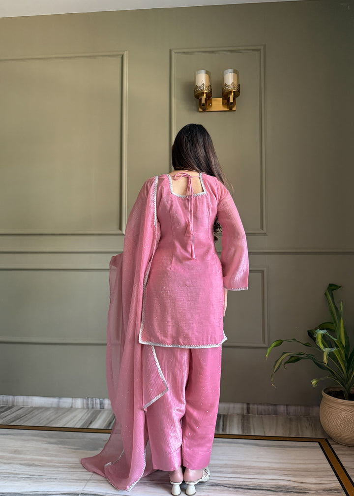 Dusty Pink Crunchy Silk Farshi Salwar Suit