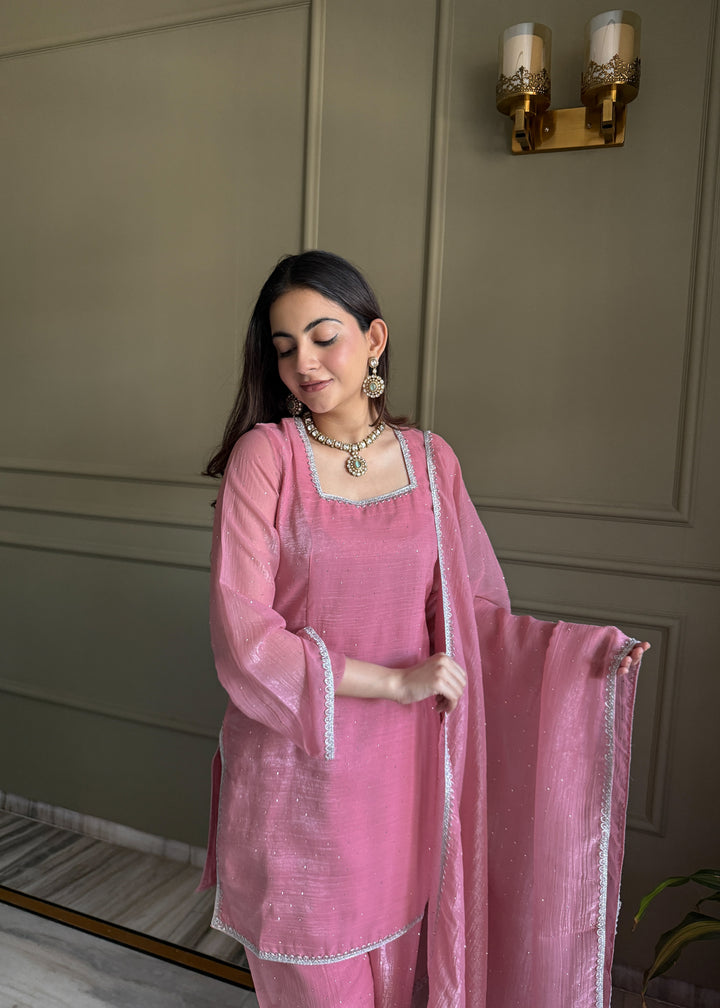 Dusty Pink Crunchy Silk Farshi Salwar Suit
