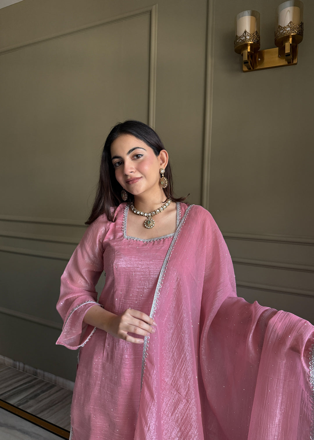 Dusty Pink Crunchy Silk Farshi Salwar Suit
