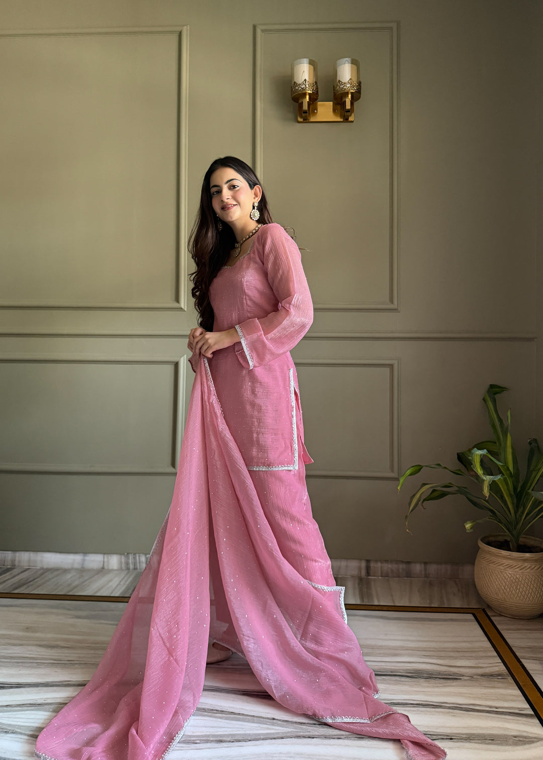 Dusty Pink Crunchy Silk Farshi Salwar Suit