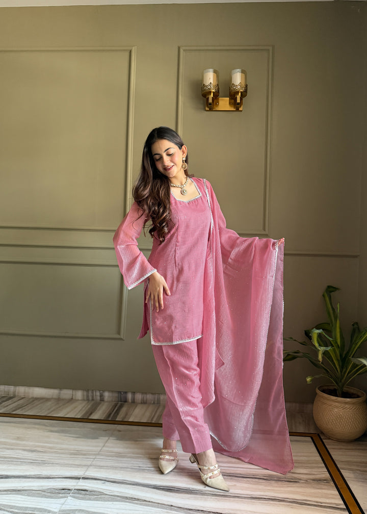 Dusty Pink Crunchy Silk Farshi Salwar Suit