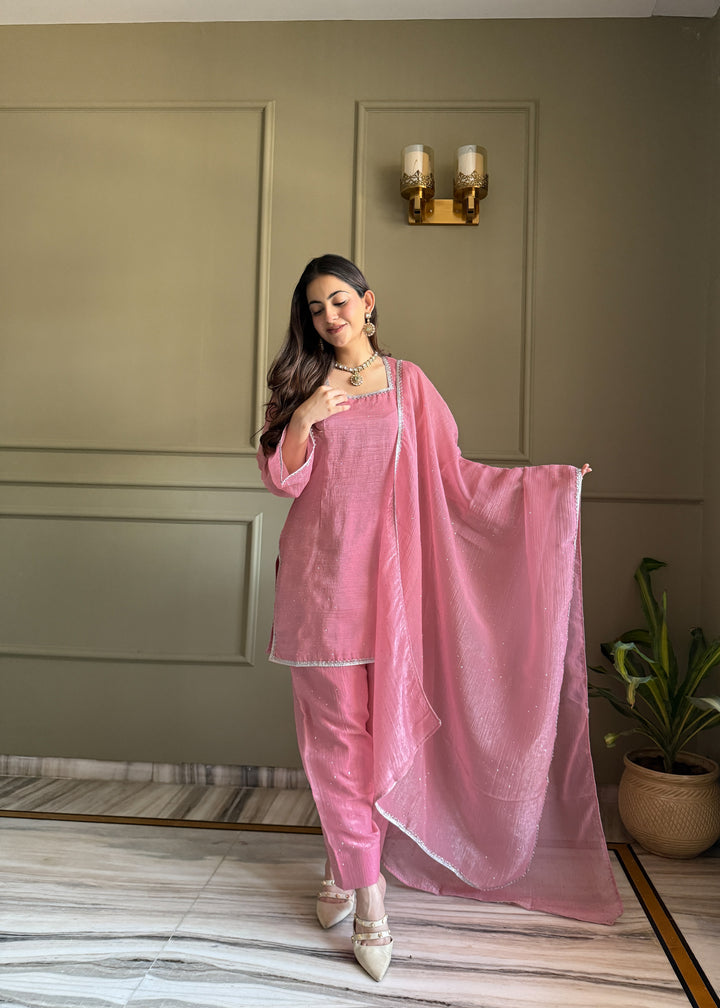 Dusty Pink Crunchy Silk Farshi Salwar Suit