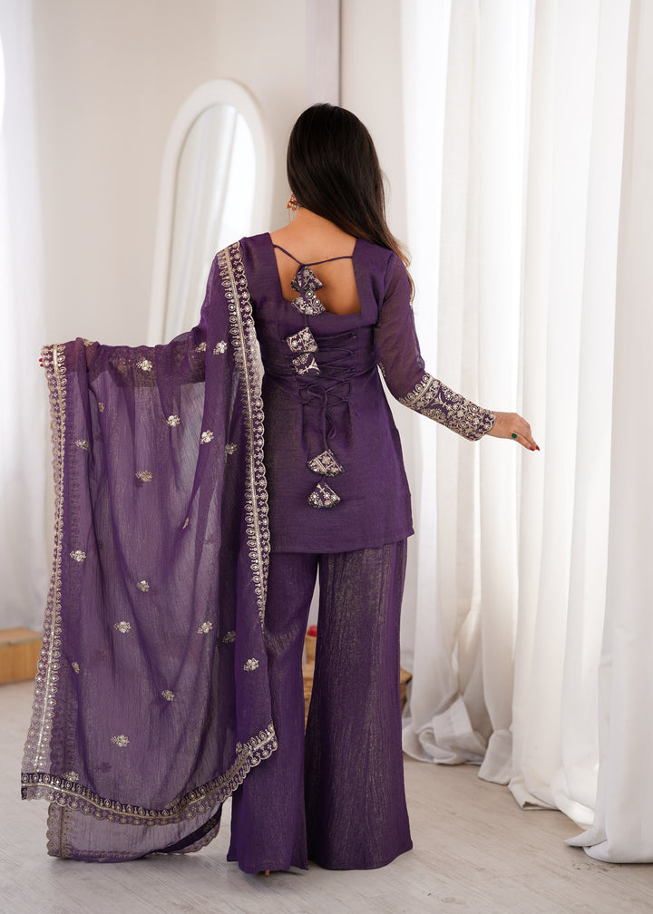 Purple Embroidered Pakistani Style Sharara Suit