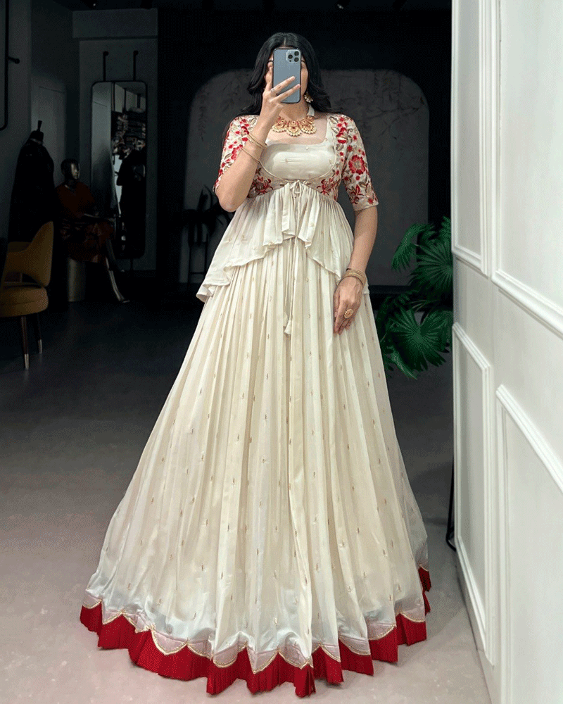 Off-White Chocolate Silk Embroidered Lehenga Choli