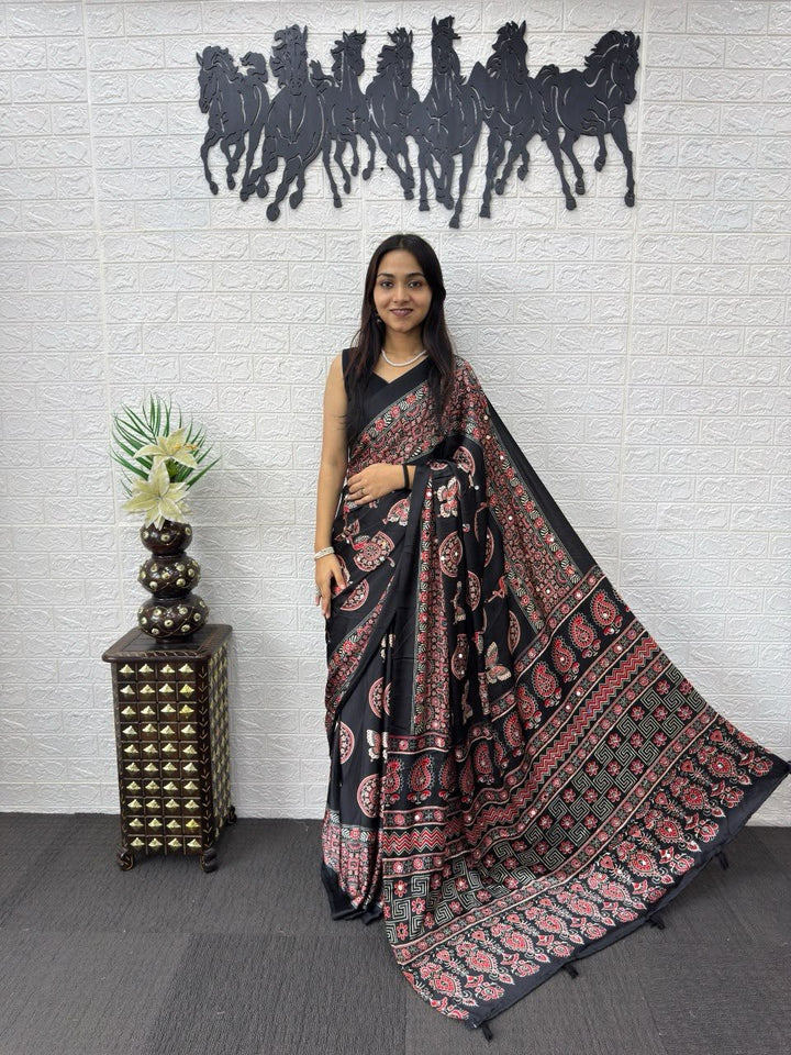 6 Color Bandhani And Mandala Print Satin Silk Saree