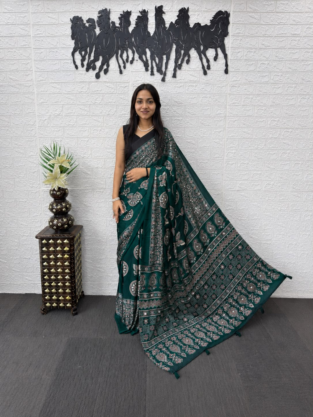 6 Color Bandhani And Mandala Print Satin Silk Saree