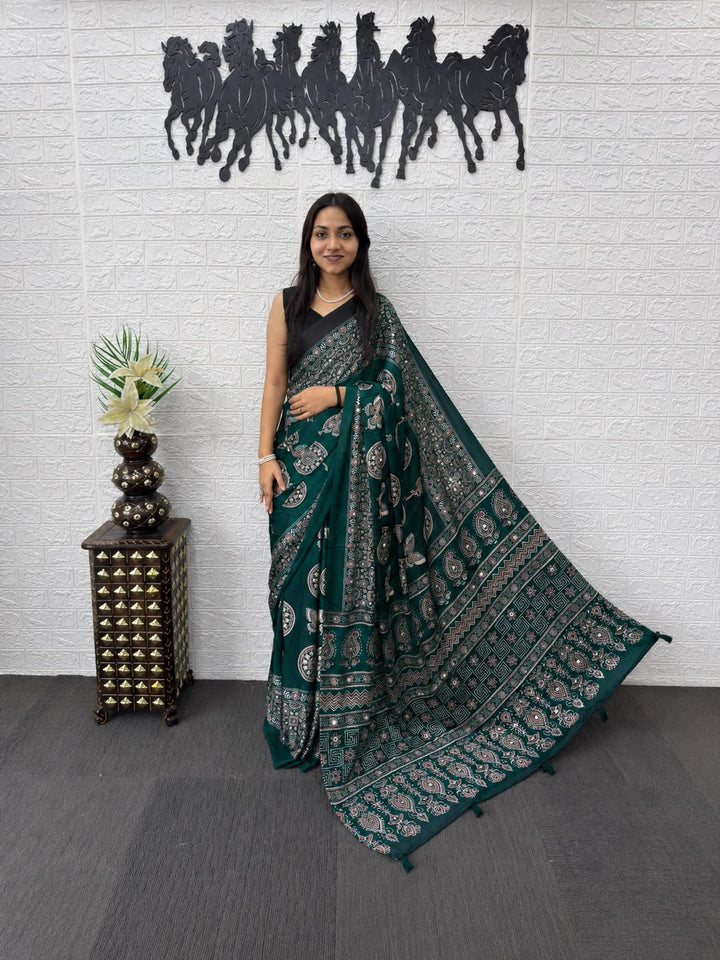 6 Color Bandhani And Mandala Print Satin Silk Saree