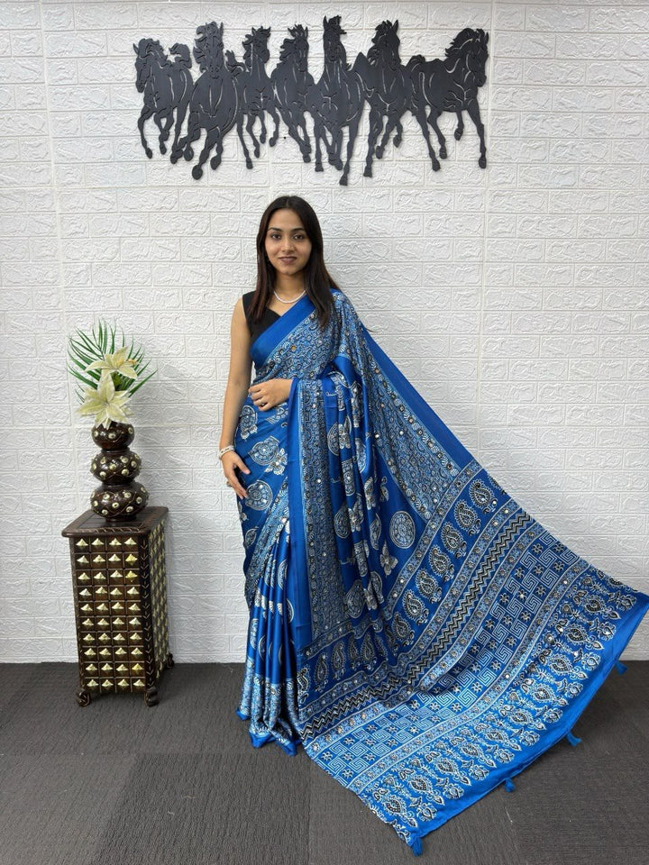 6 Color Bandhani And Mandala Print Satin Silk Saree