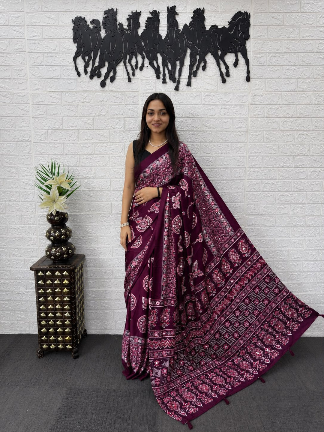 6 Color Bandhani And Mandala Print Satin Silk Saree