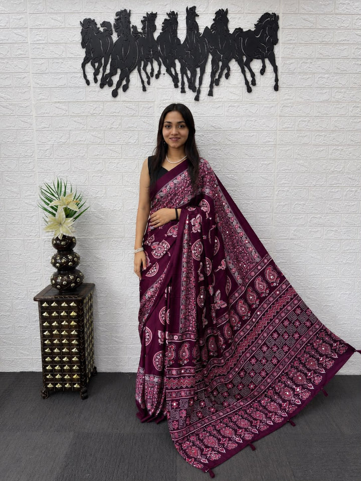6 Color Bandhani And Mandala Print Satin Silk Saree