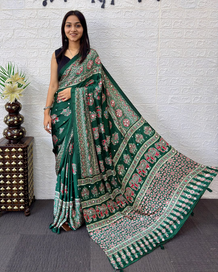 6 Color Elephant Print Satin Silk Saree