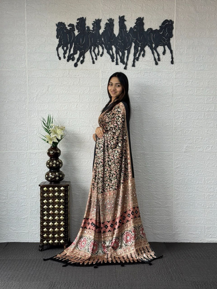 Beige Gold Kalamkari Printed Silk Saree