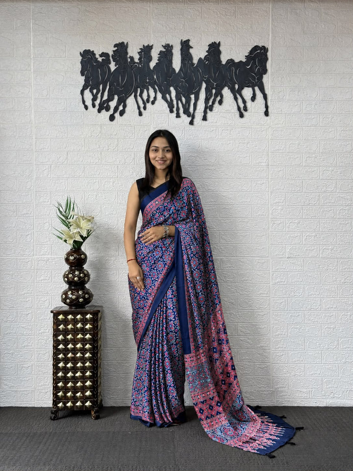 Lavender Violet Kalamkari Printed Silk Saree