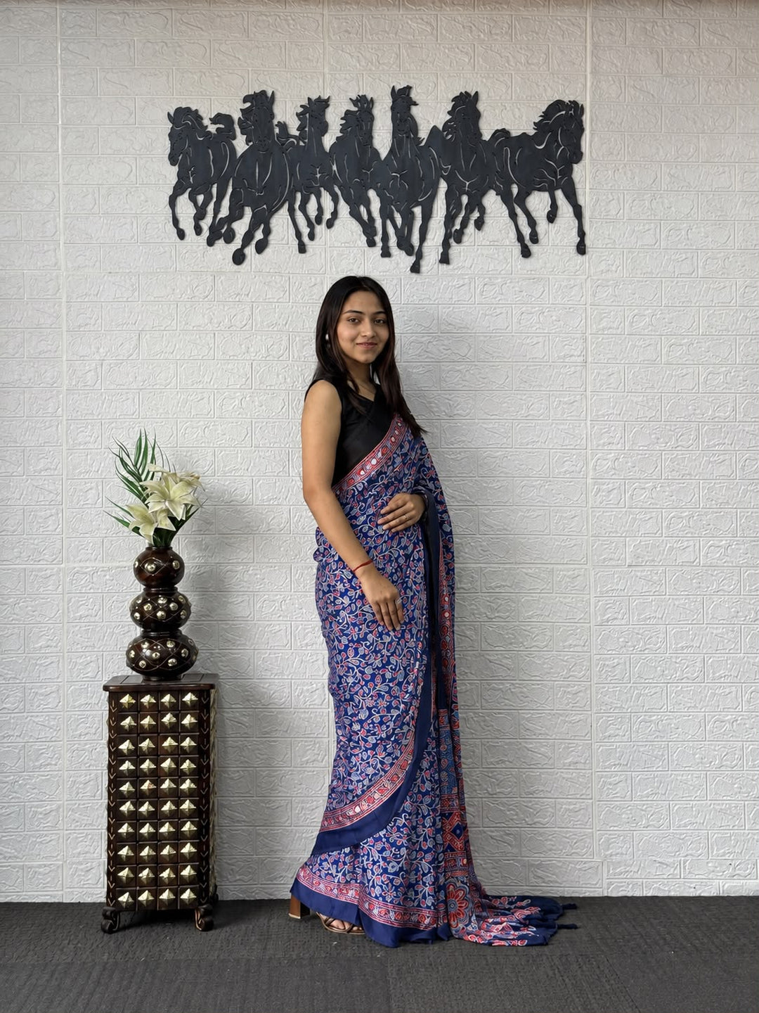 Lavender Violet Kalamkari Printed Silk Saree