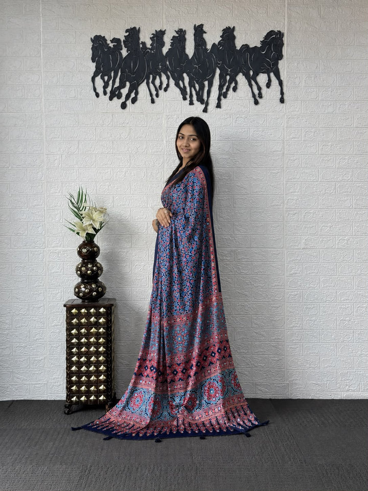 Lavender Violet Kalamkari Printed Silk Saree