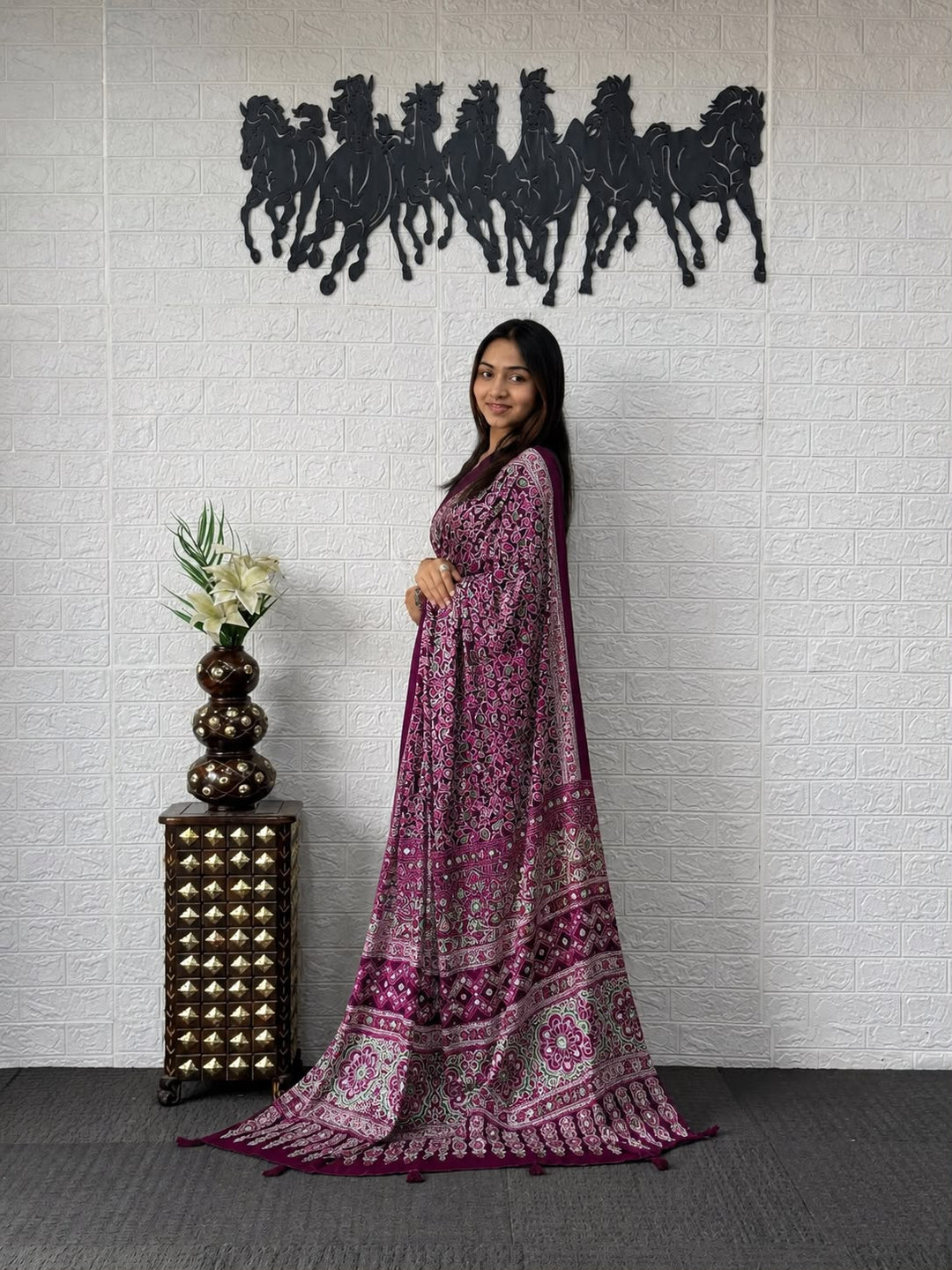 Deep Purple Kalamkari Printed Silk Saree