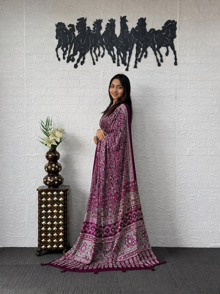 Deep Purple Kalamkari Printed Silk Saree
