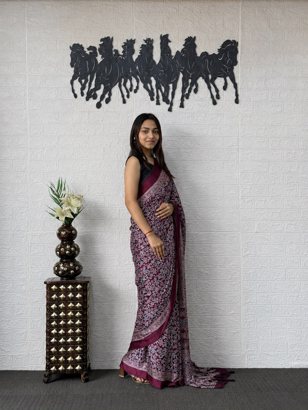 Deep Purple Kalamkari Printed Silk Saree