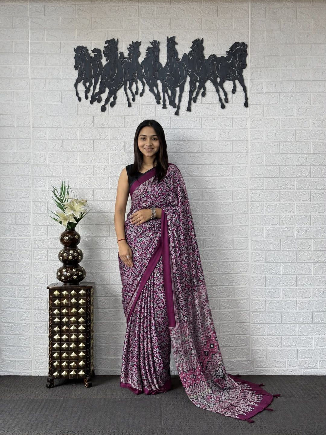 Deep Purple Kalamkari Printed Silk Saree