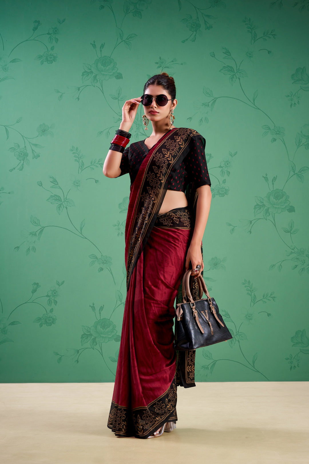 Maroon Color Paisley Printed Silk Saree