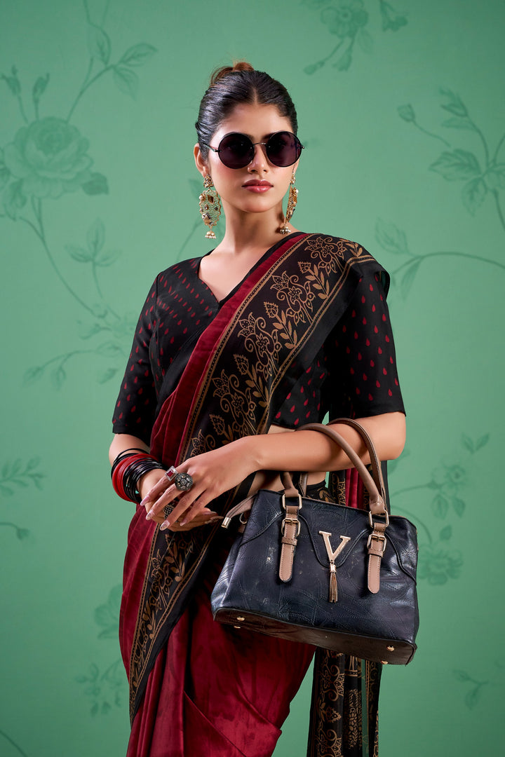 Maroon Color Paisley Printed Silk Saree