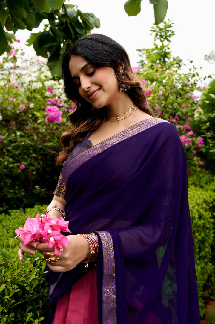 Designer Baby Pink Kanchipuram Half Saree